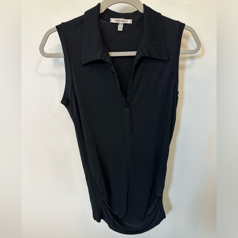 René Lezard Collard V-Neck black blouse​​​​​​​